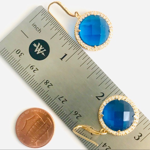 RIVKA FRIEDMAN 18K SAPPHIRE & CZ DROP EARRINGS - Picture 6 of 7